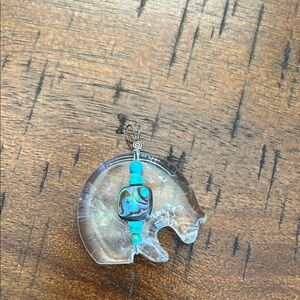 Quartz, Turquoise, and Abalone Native American Bear Pendant